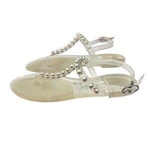 Stuart Weitzman Goldie Pearl Jelly Sandals 8M Clear Thong Ankle Strap Casual
